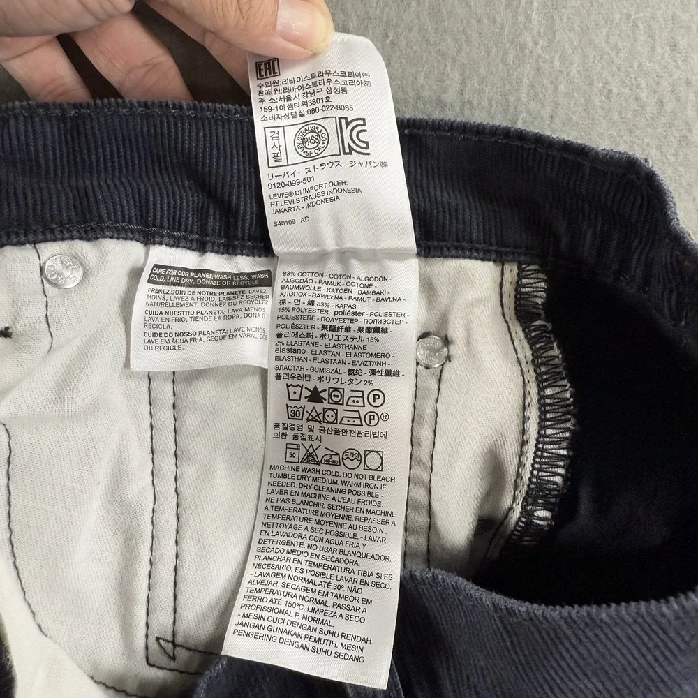 Levis 514 Jeans Corduroy Pants Men 33x32 Black Straight Leg Casual Winter Preppy